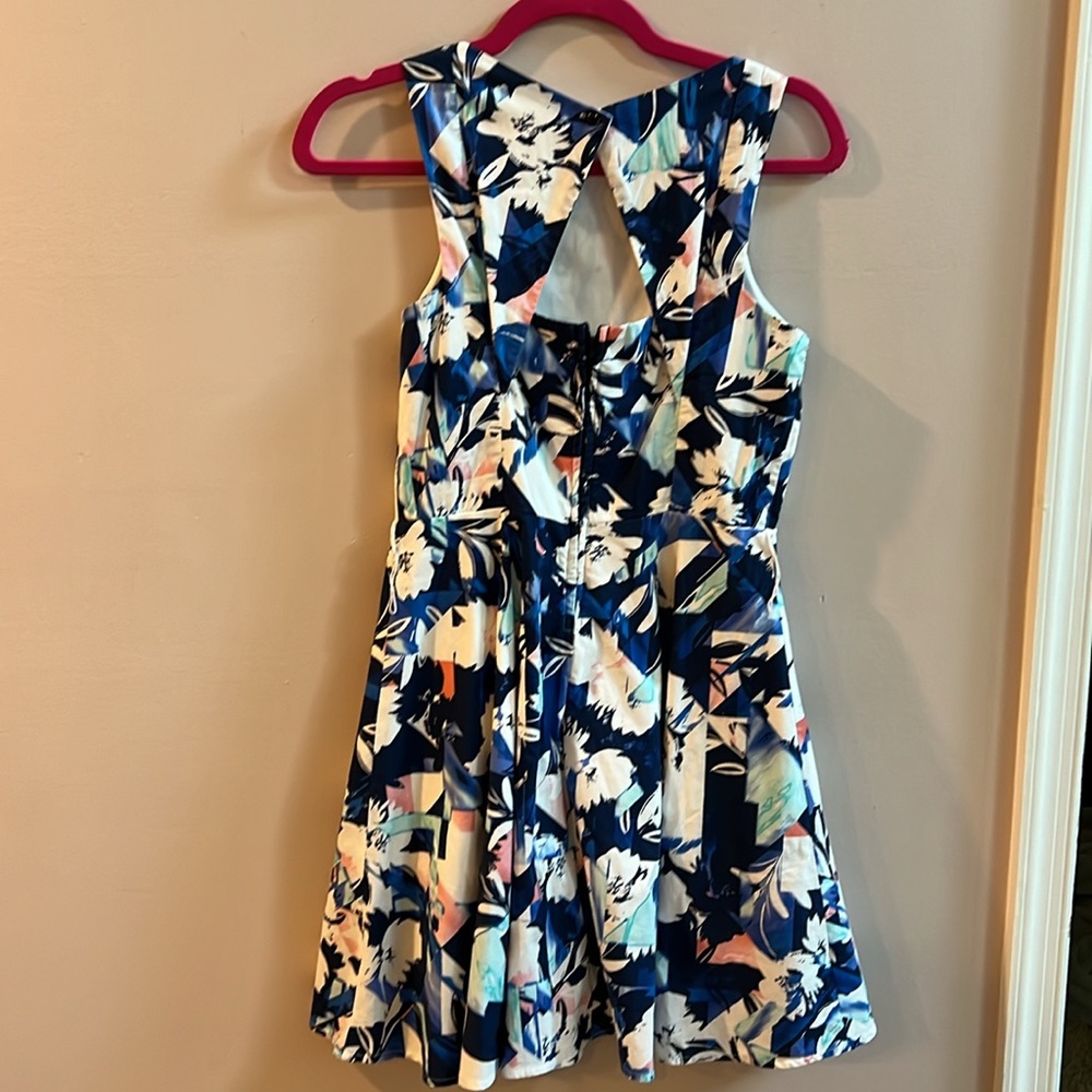 Bailey Blue Size Medium Junior Dress Floral Blue Back Out Mini Lined w/trellis - Picture 2 of 5